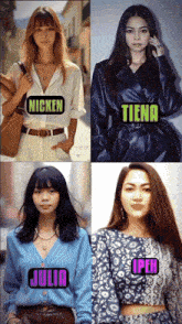 four pictures of a woman with the names nicken tiena julia and iper