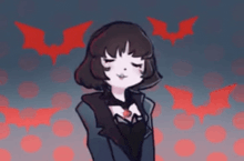 a drawing of a vampire girl with bats flying around her .