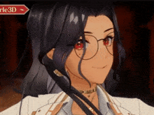 a close up of a girl wearing glasses and a white coat