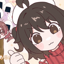 a cartoon drawing of a girl with a thumbs up