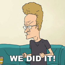 a cartoon of a man sitting on a couch with the words we did it below him