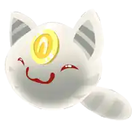 a white cat with a coin on its eye
