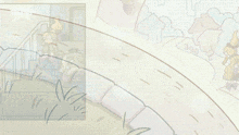 a cartoon drawing of a girl sitting on a set of stairs with a bag on her lap