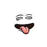 a cartoon face with a tongue sticking out of its mouth .