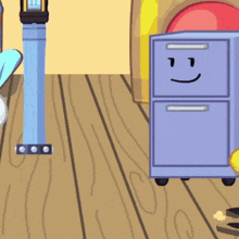 a cartoon drawing of a filing cabinet with a face