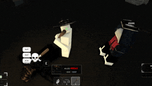 a screenshot of a video game shows a snowman and a person laying on the floor