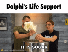 a man and a woman are making cotton candy with the caption dolph 's life support