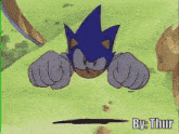 a cartoon of sonic the hedgehog with the words by thur below it