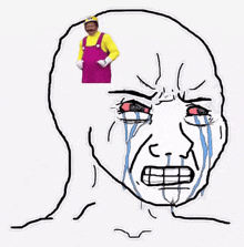 a drawing of a man 's face with tears coming out of it