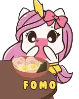a cartoon of a unicorn taking a picture of a bowl of food