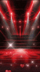 a boxing ring with red lights and a heart in the background