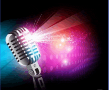 a microphone with a light coming out of it on a dark background