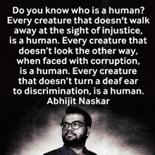 a quote by abhijit naskar is displayed on a black background