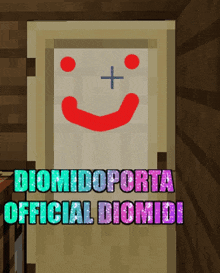 a door with a smiley face drawn on it and the words diomidoporta official diomidi