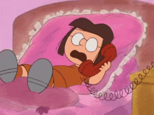a cartoon of a girl laying on a bed talking on a phone