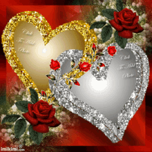 Dos Corazones Golden Heart GIF - Dos Corazones Golden Heart Silver Heart GIFs