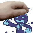 a pixel art of a person holding a purple cartoon character .