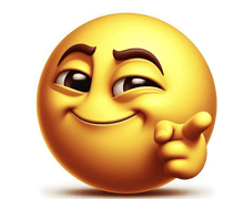 a yellow smiley face is pointing at the camera and smiling