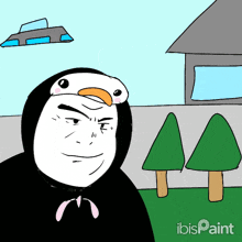 a cartoon of a man wearing a penguin cape with ibispaint written on the bottom right