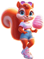 an illustration of a squirrel holding cotton candy