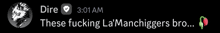 a screenshot of a message that says " these fucking la manchiggers bro "
