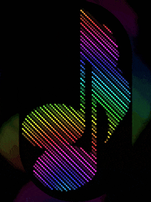 a rainbow colored music note is displayed on a black background