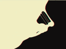 a silhouette of a person 's face with a red and blue glow