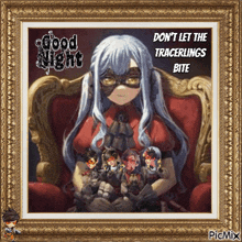 a picture of a girl in a mask with the words " good night " on it