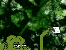 a cartoon of a green frog holding a card that says # 1 groxp