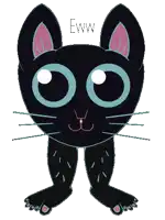a drawing of a black cat with the word eww written above it