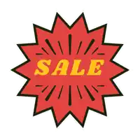 a red star shaped sticker that says sale on it