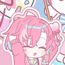 a drawing of a girl with pink hair and a bandaged head