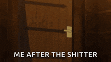 a man is standing in front of a brick wall with the words `` me after the shitter '' .