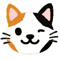 a drawing of a calico cat 's face with a pink ear