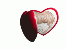 a heart shaped mirror with two pictures of a man