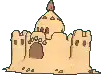 a pixel art drawing of a sand castle with a dome .