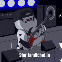 a cartoon of a person playing a guitar with the words star tamilchat.in below