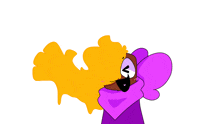 a cartoon character with a yellow hair and a purple scarf