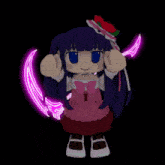 a little girl with purple hair is holding a purple object