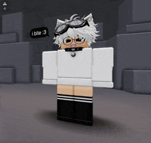 a cartoon character with a speech bubble that says " i bite "