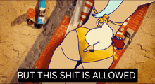 a cartoon of a woman on a beach with the words but this shit is allowed