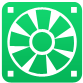 a green icon of a fan with a white circle in the middle on a white background .