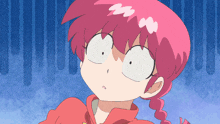 a cartoon girl with pink hair making a funny face