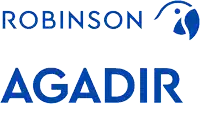 a red and blue logo for robinson agavik