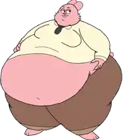 a cartoon character with a very large belly is wearing a tie and a shirt .