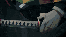 a pixelated image of a person holding a sword in their hand