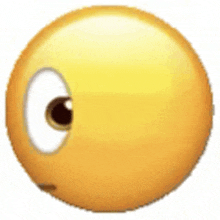 a close up of a yellow smiley face with a white eye and a black eye .