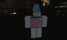 a cartoon character in a pink shirt and blue hat