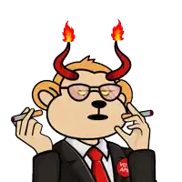 a cartoon of a monkey with horns smoking a cigarette and wearing a button that says vote apl