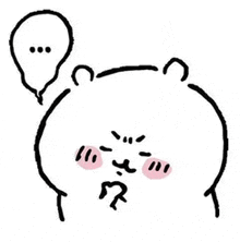 a black and white drawing of a teddy bear with a speech bubble above its head .